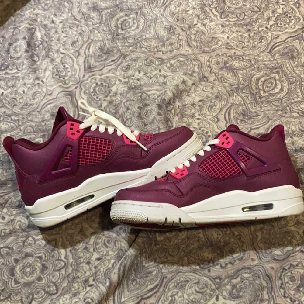 Maroon white and pink Nike air Jordans